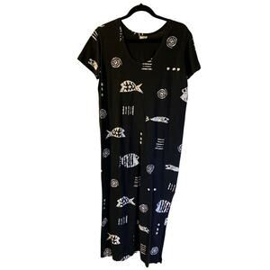 M. MAC Womens Rock Fish Midi Dress Size M Black 100% Cotton Loungewear Vacation